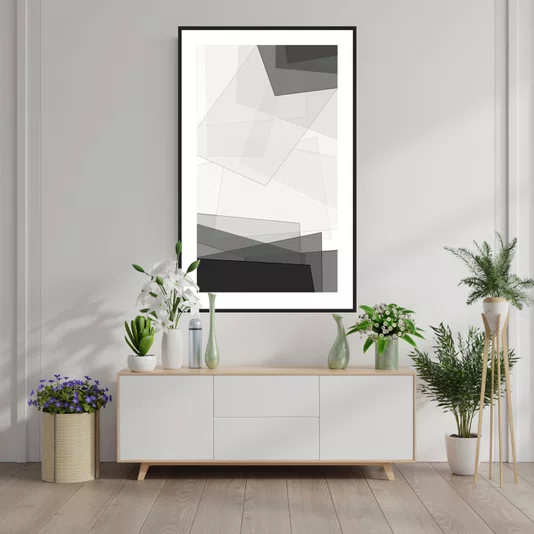 Quadro Decorativo Geométrico Abstrato em Preto e Branco - Escolha o Tamanho