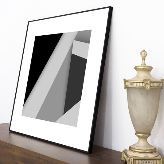 Quadro Decorativo Geométrico em Preto e Branco Arte Moderna I 70x70cm