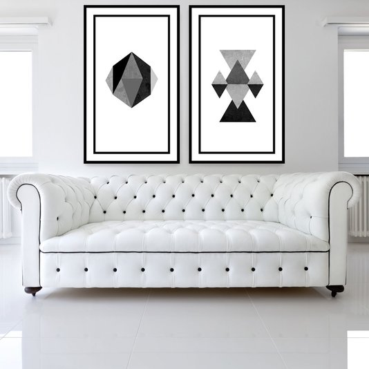 Quadro Decorativo Geométrico em Preto e Branco Arte Moderna II 70x110cm.