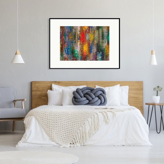 Quadro para Decoração de Parede com Moldura Preta Malhas Coloridas