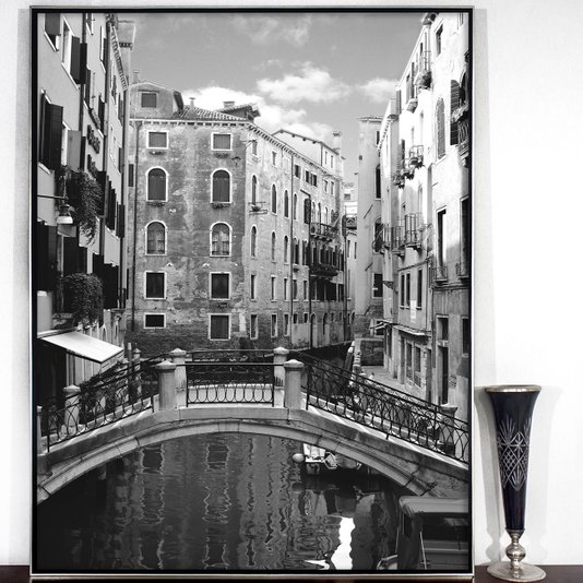 Quadro Decorativo Grande Paisagem Ponte Sobre Canal em Veneza - Sofisticação e Elegância