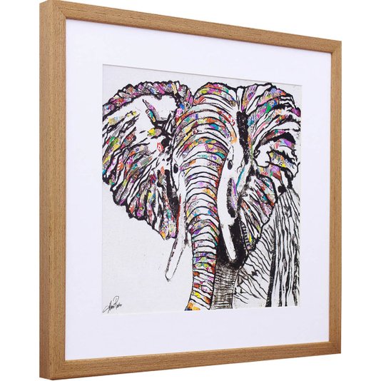 Quadro Decorativo Ilustração Elefante Colorido 40x40cm