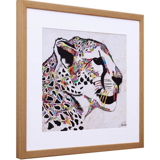 Quadro Decorativo Ilustração Onça Colorida 40x40cm