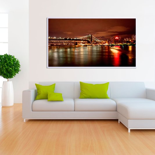 Quadro Decorativo Luzes Ponte do Brooklyn à Noite em Nova Iorque 150x80cm