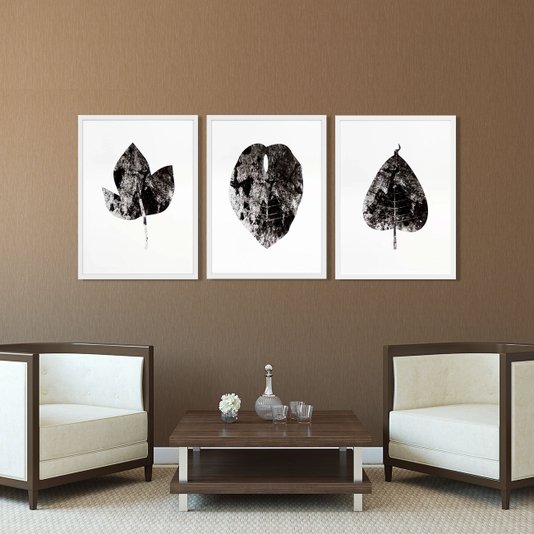 Quadro Decorativo Minimalista com Moldura Branca Folha em Preto e Branco 50x70cm