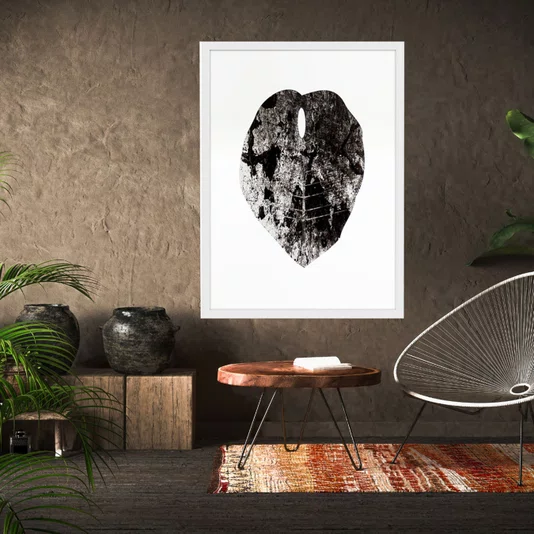 Quadro Decorativo Minimalista com Moldura Branca Folha em Preto e Branco 50x70cm
