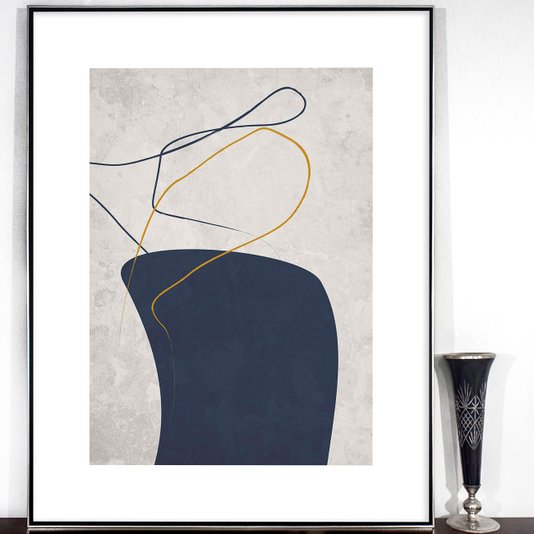Quadro Decorativo Moderno Arte Abstrata com Moldura Prata Envelhecida 70x90 cm