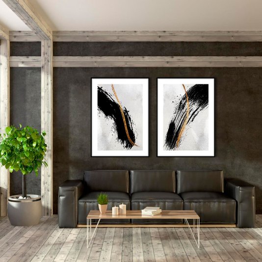 Quadro Decorativo Moderno Arte Abstrata com Moldura Robusta Preta