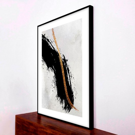 Quadro Decorativo Moderno Arte Abstrata com Moldura Robusta Preta