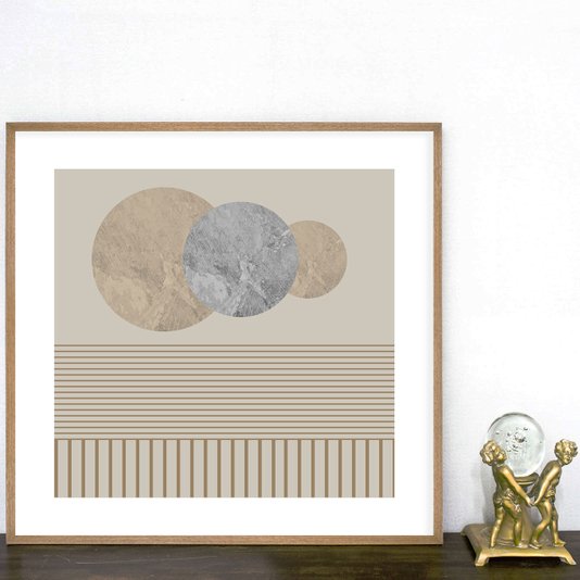 Quadro Geométrico Decorativo Moderno Arte com Círculos em Fundo Nude