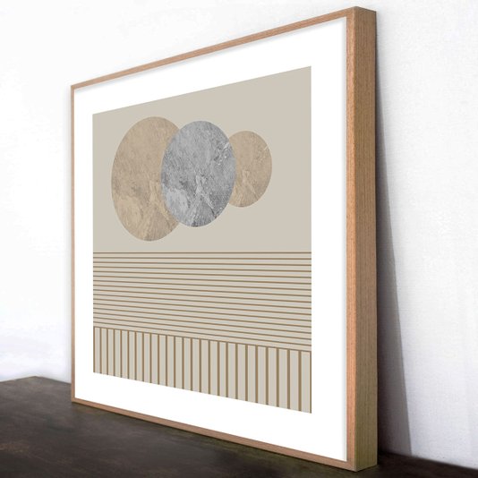 Quadro Geométrico Decorativo Moderno Arte com Círculos em Fundo Nude