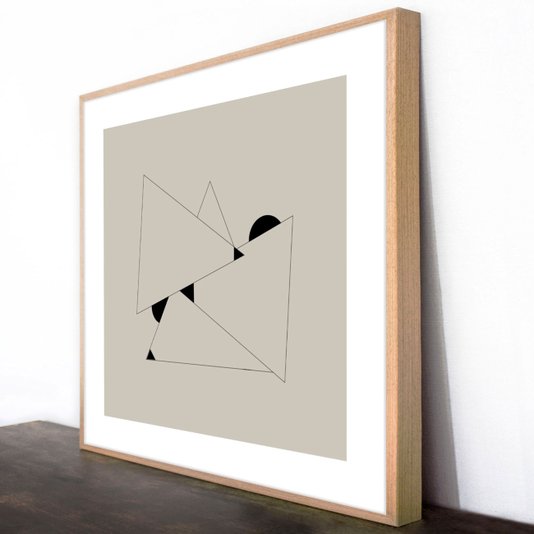 Quadro Decorativo Moderno Arte Geométrica em Fundo Nude com Moldura Laminada