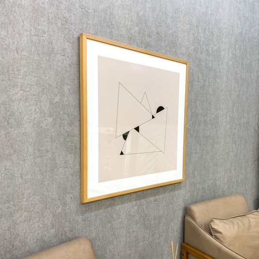 Quadro Decorativo Moderno Arte Geométrica em Fundo Nude com Moldura Laminada