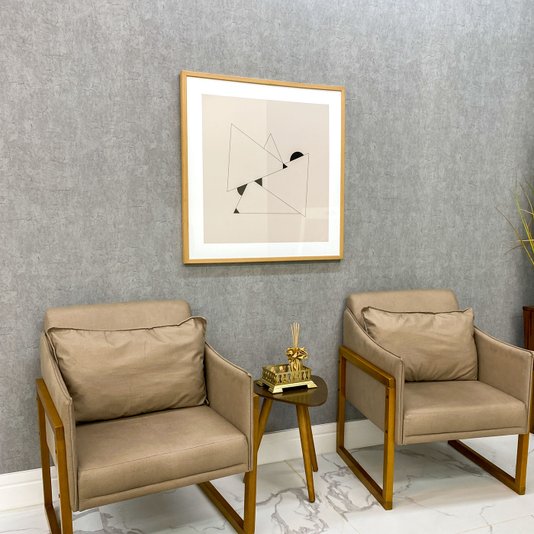 Quadro Decorativo Moderno Arte Geométrica em Fundo Nude com Moldura Laminada