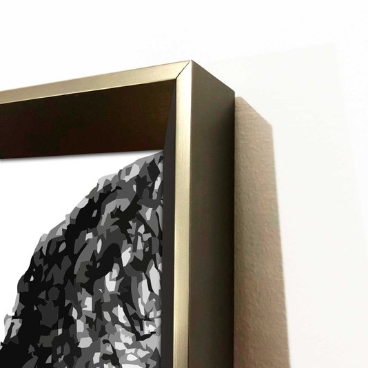 Quadro Decorativo Moderno com Moldura Prata Rostos Abstratos em Preto e Branco