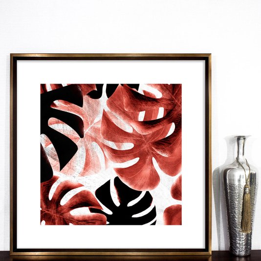 Quadro Decorativo Moderno Folhas Costela de Adão 80x80 cm