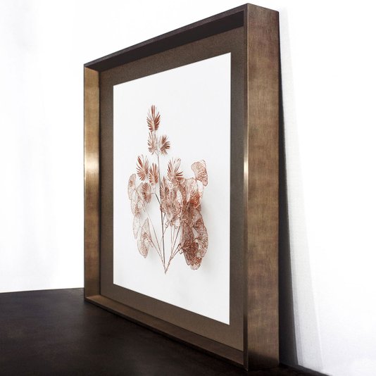 Quadro Decorativo Moderno Folhas e Flores em Linhas 80x80 cm