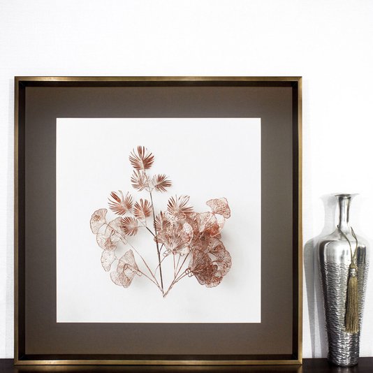 Quadro Decorativo Moderno Folhas e Flores em Linhas 80x80 cm