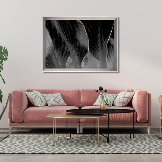 Quadro Decorativo Moderno Folhas em Preto e Branco 100x70 cm
