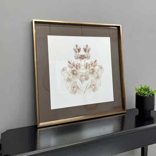 Quadro Decorativo Moderno Ilustrativo Folhas e Flores em Linhas 80x80 cm