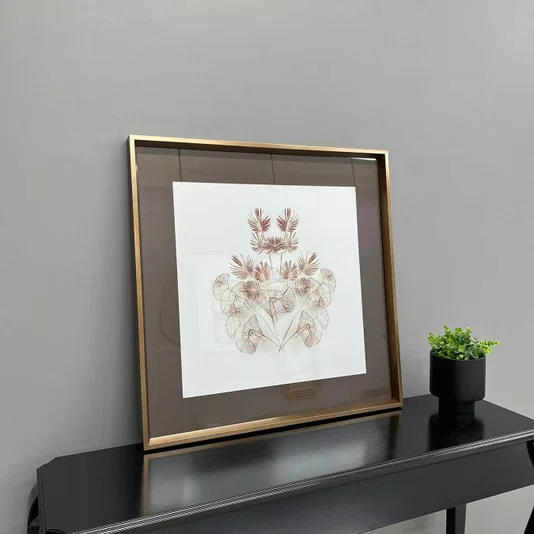 Quadro Decorativo Moderno Ilustrativo Folhas e Flores em Linhas 80x80 cm
