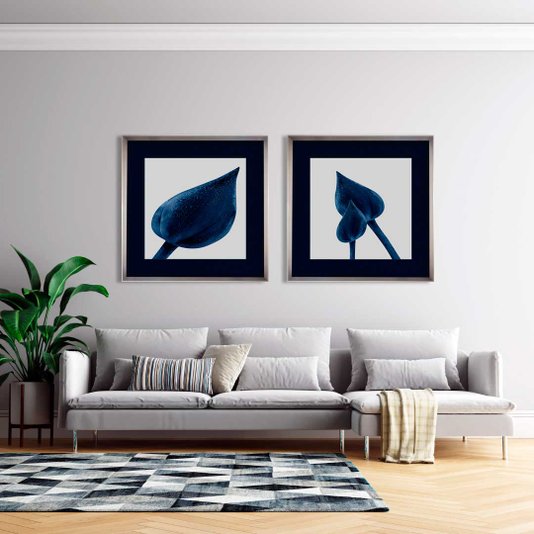 Quadro Decorativo Moderno Par de Botões Flor Tulipa Azul 85x85 cm