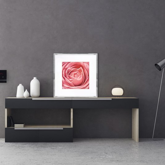 Quadro Decorativo Moldura em Alumínio Flor Rosa 45x45cm