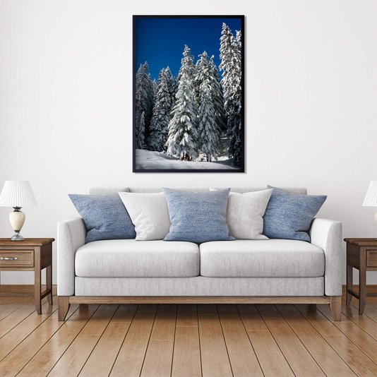 Quadro Decorativo Paisagem Árvores Cobertas de Neve 70x100cm