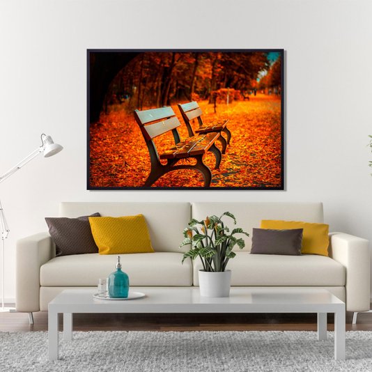 Quadro Decorativo Paisagem Banco em Rua Ladeada de Árvores 140x100cm