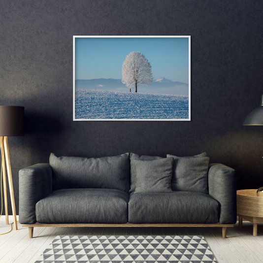 Quadro Decorativo Paisagem Campo Neve Árvore 140x100cm