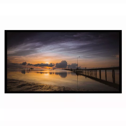 Quadro Decorativo Paisagem do Mar com Pôr do Sol no Píer e Reflexo na Água