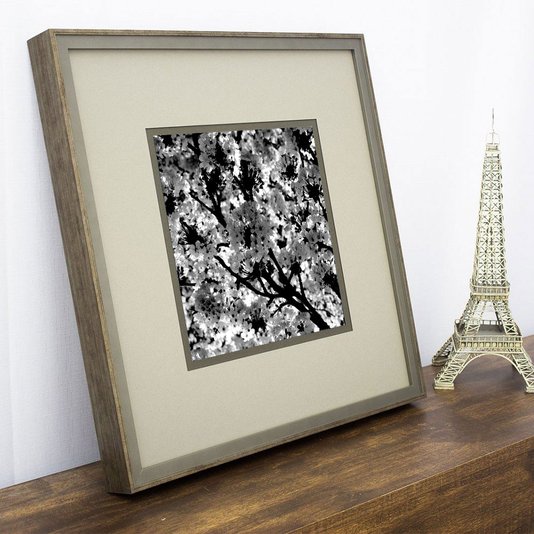 Quadro Decorativo Paisagem Flor de Cerejeira em Preto e Branco 50x50cm