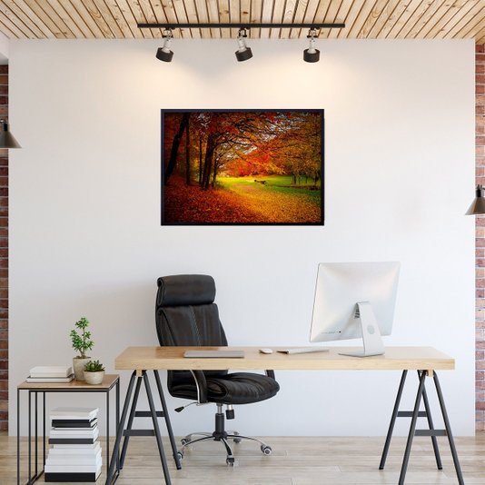 Quadro Decorativo Paisagem Floresta Laranja 100x70cm