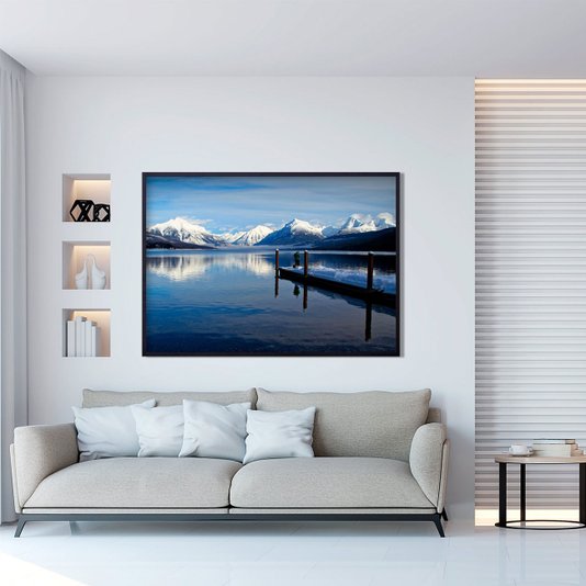 Quadro Decorativo Paisagem Lago Montanhas Neve 140x100cm