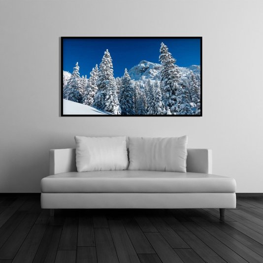 Quadro Decorativo Paisagem Montanha com Neve e Árvores 150x80cm