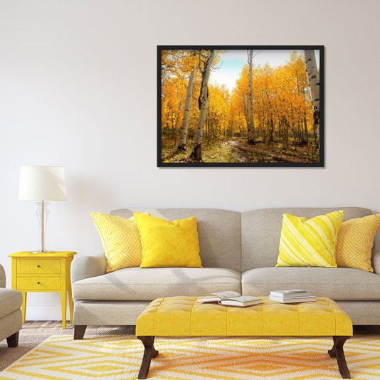 Quadro Decorativo Paisagem Outono Árvores com Folhas Amarelas 70x50cm