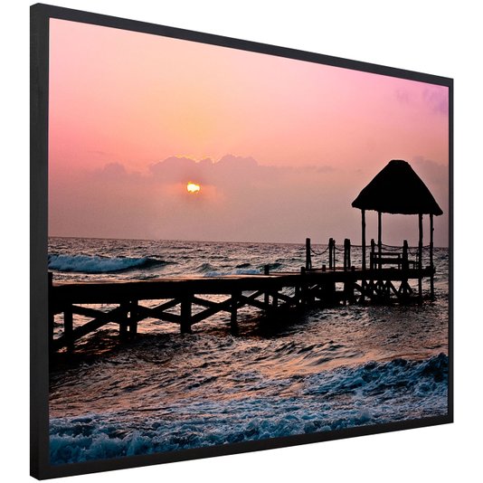 Quadro Decorativo Paisagem Pôr do Sol em Praia com Pier 120x80cm