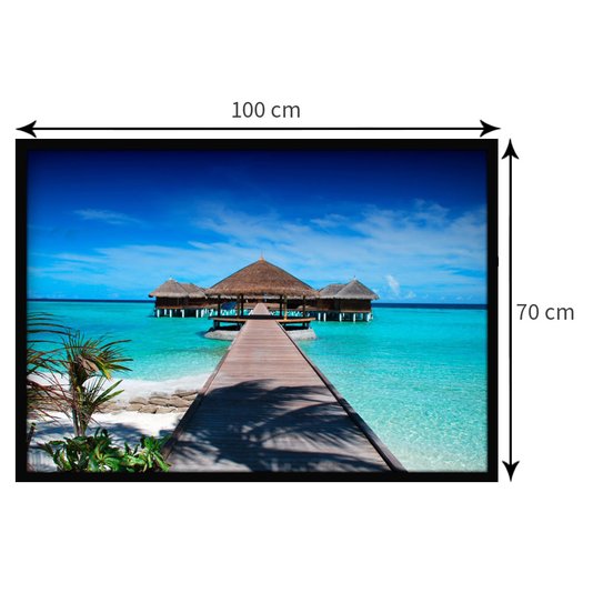 Quadro Decorativo Paisagem Praia Cabanas Sobre o Mar 100x70cm