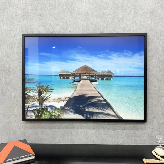 Quadro Decorativo Paisagem Praia Cabanas Sobre o Mar 100x70cm