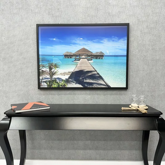 Quadro Decorativo Paisagem Praia Cabanas Sobre o Mar 100x70cm
