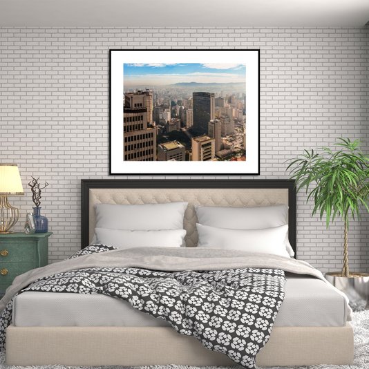 Quadro Decorativo Paisagem Urbana com Moldura Preta 120x100cm