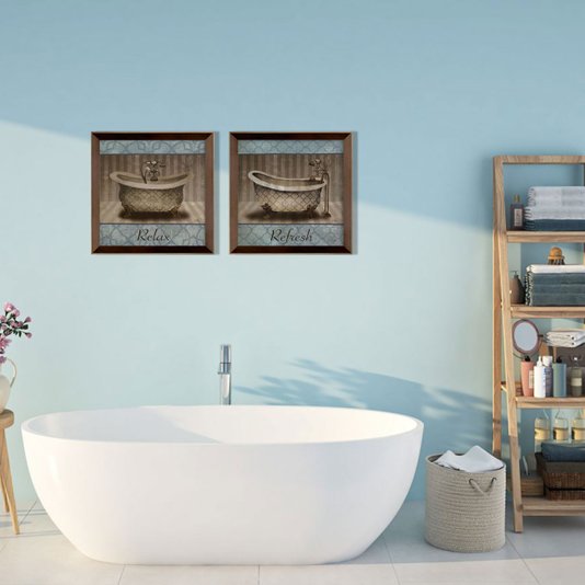 Quadro Decorativo para Lavabo com Moldura Marrom Chanfrada Refresh 35x35cm