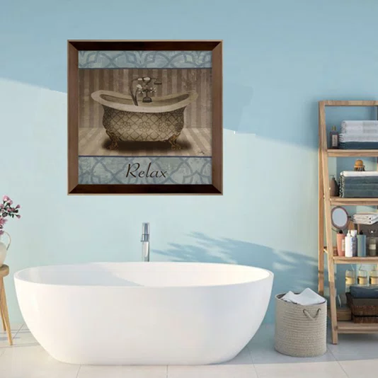 Quadro Decorativo para Lavabo com Moldura Marrom Chanfrada Relax 35x35cm