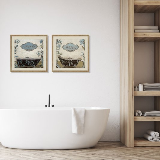 Quadro Decorativo para Lavabo com Moldura na Cor Prata Envelhecida Savon 40x40cm
