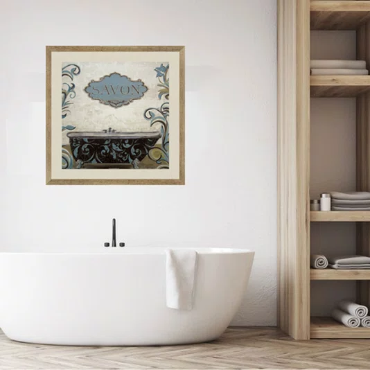 Quadro Decorativo para Lavabo com Moldura na Cor Prata Envelhecida Savon 40x40cm