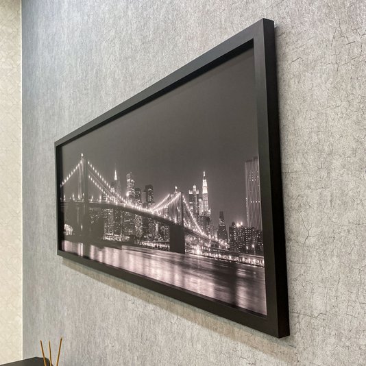 Quadro Decorativo Ponte Brooklyn Nova York a Noite em Preto e Branco
