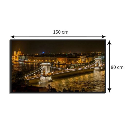 Quadro Decorativo Ponte Széchenyi Lánchíd à Noite na Hungria Moldura Preta