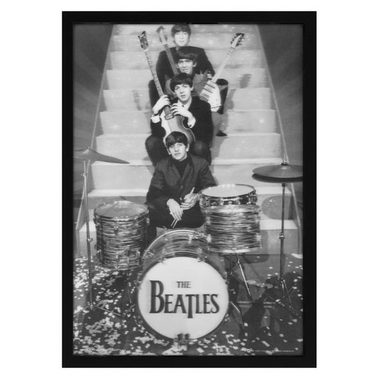 Quadro Decorativo Poster 3D The Beatles Preto e Branco 50x70cm