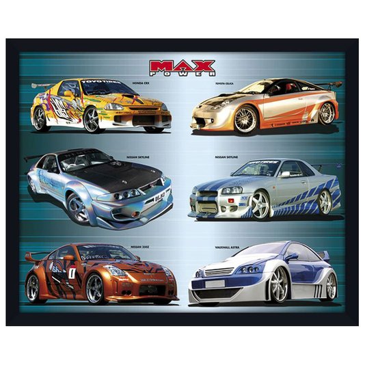 Quadro Decorativo Poster com Moldura Carros Tunados Max Power 50x40cm
