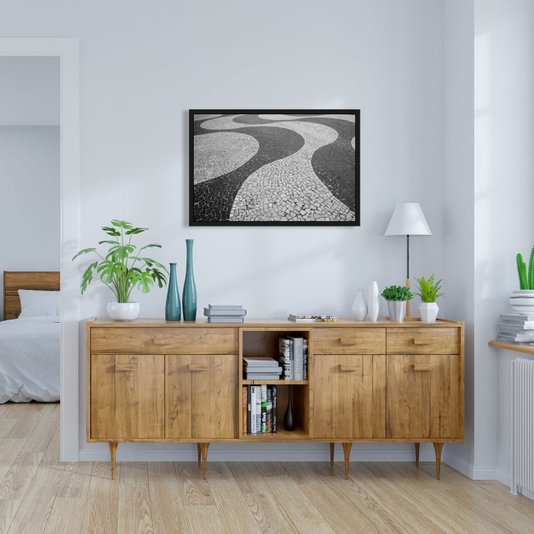 Quadro Decorativo com Moldura e Vidro Calçadão Copacabana Rio de Janeiro 90x60cm